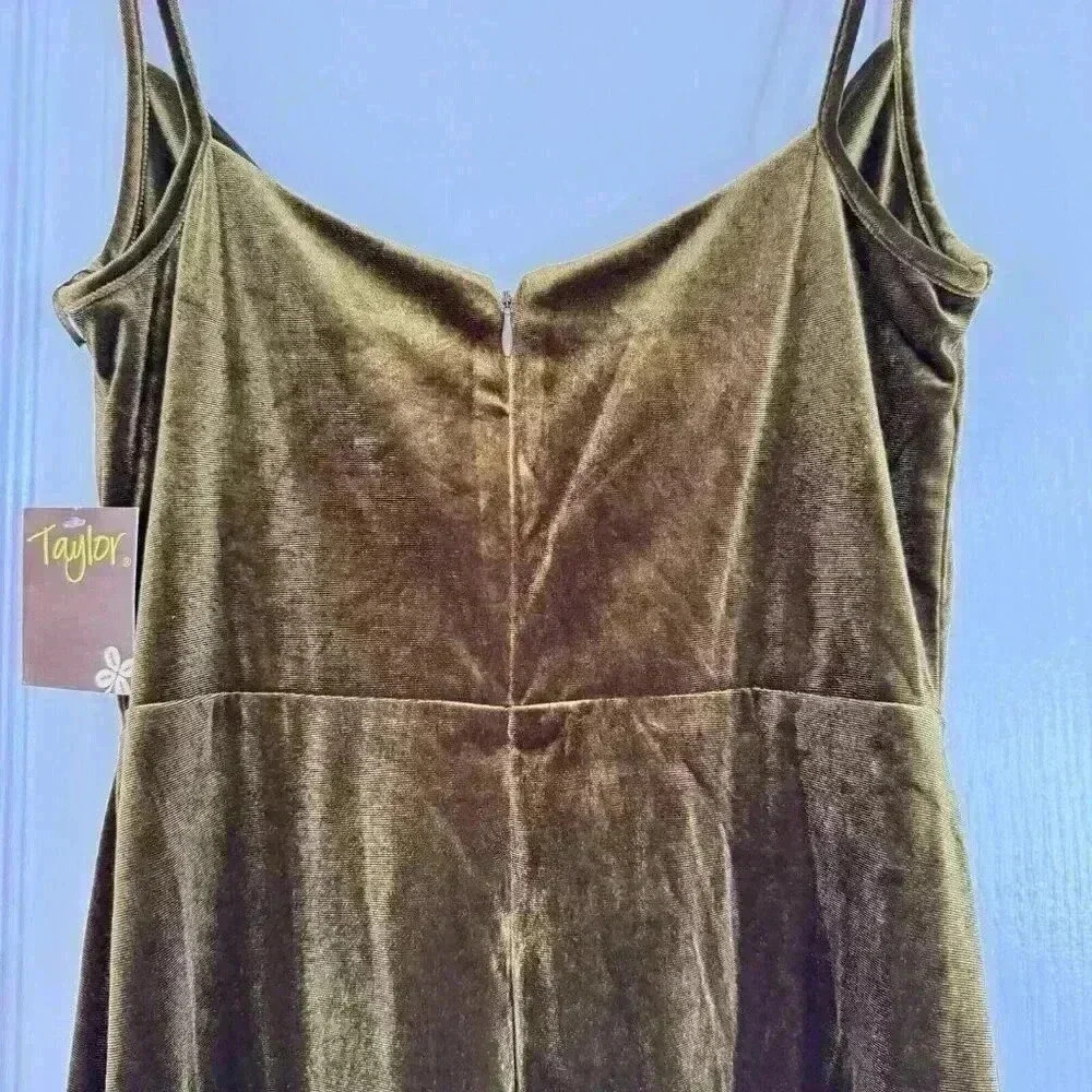 Taylor Womens Velvet Cowl Neck Maxi Dress Olive Green Size 6 New - Picture 10 of 10